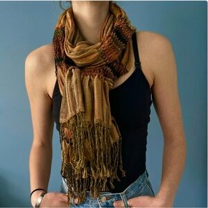 🎁Vintage 90s Textured Knit Scarf Rust Mustard Olive Orange-Transition Season